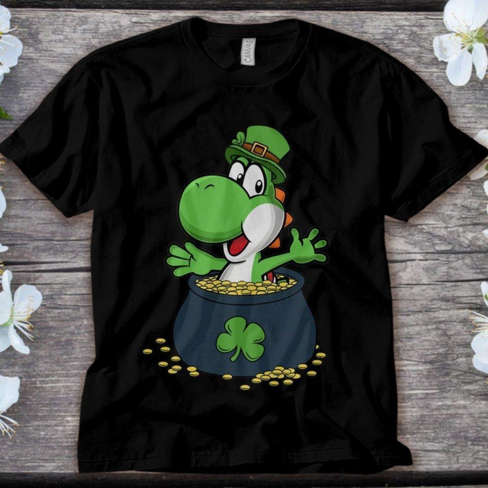 Yoshi Super Mario Pot Of Gold Shamrock St. Patrick's Day Unisex Tee